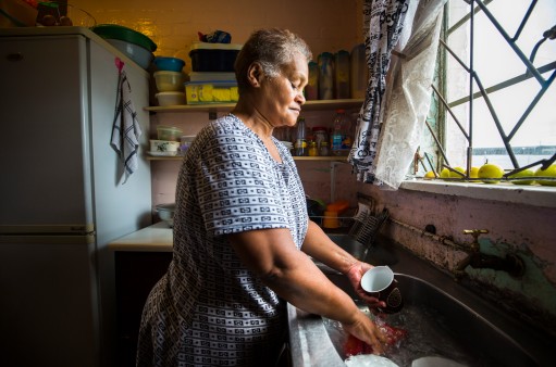 Ellizabeth Rantoetse at her sink