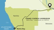 Landkarte der Region zwischen Copperbelt und Atlantik mit Sambesi und Brücke