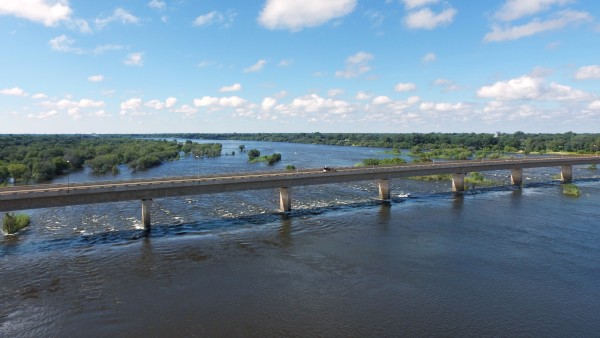 Aerial shot of the Zambezi bridge