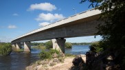 Bridge over the Zambezi shot from the riverside, looking up