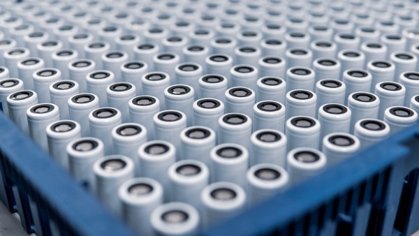 Close up of batteries in production