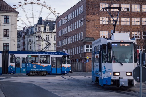 Straßenbahn im Zentrum von Cottbus