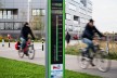 Bicycle barometer in front of the company Centogene at the city port in Rostock