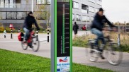 Bicycle barometer in front of the company Centogene at the city port in Rostock