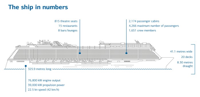 Info graph: 325.9 metres long, 41.4 metres wide with enough space for nearly 6,000 people: this giant ship would win many a trick.