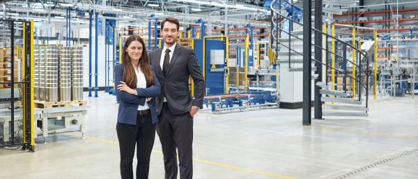 Annika and Hugo Trappmann (CEO) in the Blechwarenfabrik Limburg