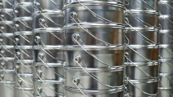 A stack of empty sheet metal buckets from the Limburg tin factory